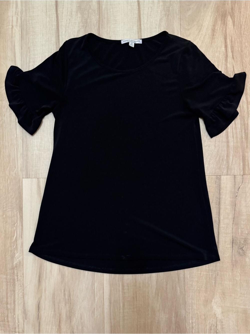 Green Envelope Black Ruffle-Sleeve Top